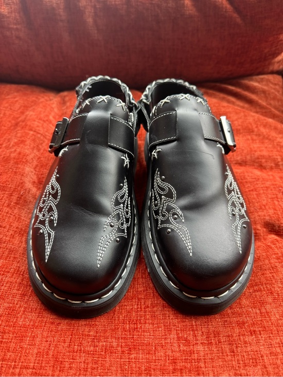 Dr. Martens Other - Dr. Martens Black Leather Buckle Slip-On Loafers with White Stitch Detail